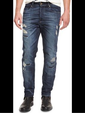 DIESEL DNA BUSTER Jeans Slim Tapered Regular Distressed Mens 32x34 Stretch 0854T